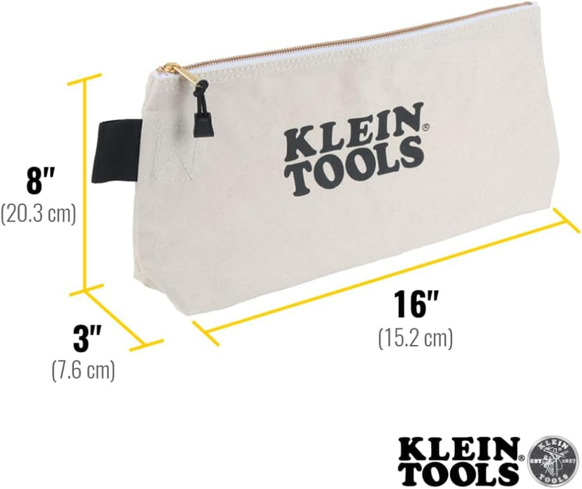 Klein Tools 62042 Zipper Bag, Extra-Long Canvas Tool Pouch, 16-Inch, Natural