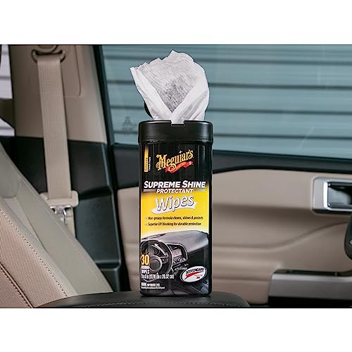 Meguiar's Supreme Shine Protectant Wipes - Convenient Protectant Wipes with UV Blocking for Durable Protection, Premium Car Wipe that Clean and Leave a Non-Greasy Glossy Shine, 30 Count