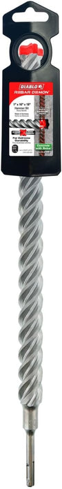 Diablo Rebar Demon SDS-Plus 4-Cutter Full Carbide Head Hammer Drill Bit - 1" Diameter, 18" Length, 16" Working Length - DMAPL4310