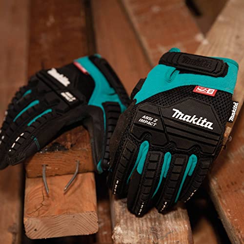 Makita Unisex Impact-rated T 04276 Advanced ANSI 2 Impact Rated Demolition Gloves Medium, Teal/Black, Medium US