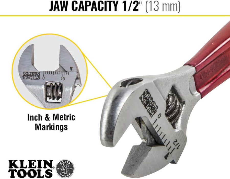 Klein Tools D506-4 Adjustable Wrench, Plastic Dipped, 4-Inch
