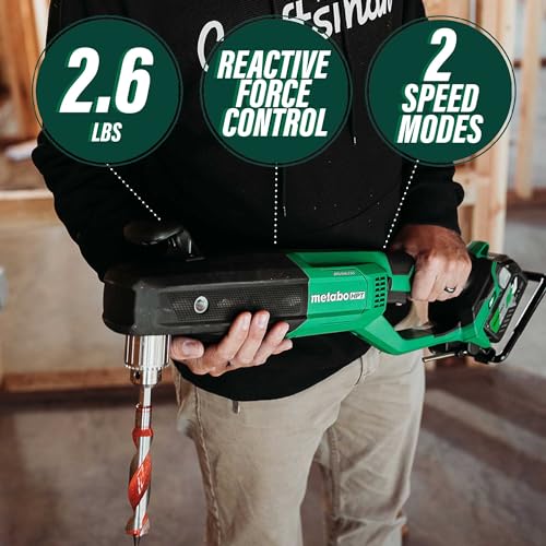 Metabo HPT 36V MultiVolt Cordless 1/2" High Power Right Angle Drill Kit, Power Drill Set with Bag, Lithium-Ion Slide Battery and Charger, 1/2-Inch Chuck, Compact Lightweight Power Tool, D36DYA