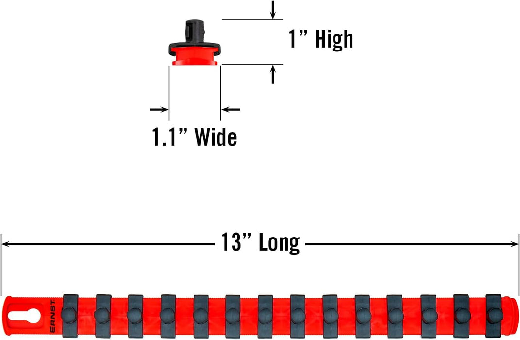 ERNST 13-Inch Socket Rail Organizer with 14 3/8-Inch Twist Lock Clips, Red (8415) 13-Inch 3/8-Inch Twist Clips Red