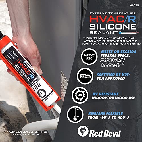 Red Devil 089650 Extreme Temperature HVAC/R Silicone Sealant, Long-Lasting Weather-Resistant Adhesive, 280 ml, Aluminum, 12-Pack