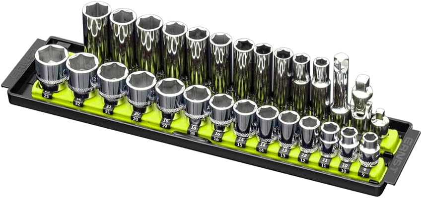 Ernst Manufacturing (8468HV) 13-Inch Socket Boss, Premium 2-Rail 3/8-Inch-Drive Socket Organizer Rails for Toolbox, High Visibility