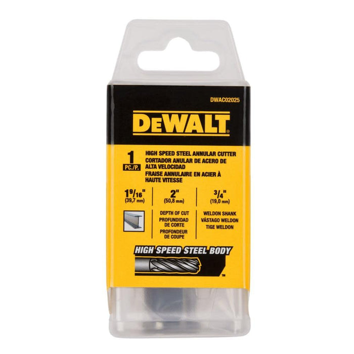 DEWALT DWAC02025 Annular Cutter 1 9/16in X 2in HSS 3/4in Weldon