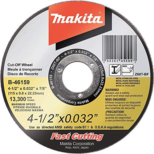 Makita B-46159-25 4-1/2" x .032" x 7/8" Ultra Thin Cut-Off Wheel (25 Pack), Stainless