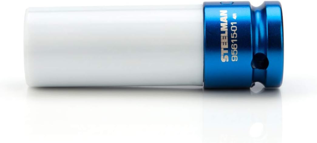 Steelman 95615-01 17mm Sleeved Socket, Wheel and Lug Nut Protector Polyethylene Sleeve and Insert, Non-Marring, Long, 6-Point, ½-inch Drive