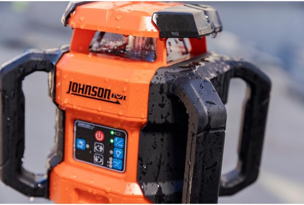 Johnson JRT300-RDHV-S Self-Leveling Red Dual Slope Rotary Laser System, 4,000FT Range, Lithium Ion Batteries, Magnetic Target, Laser Detector, Remote Control, Tripod and 13 FT Grade Rod