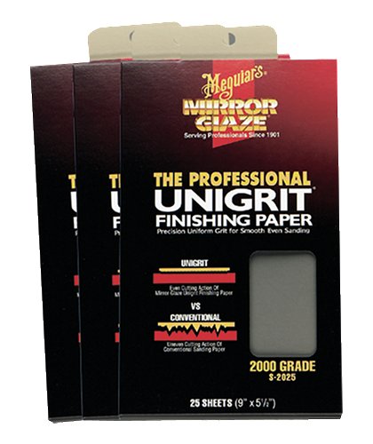 Meguiar's Unigrit Finishing Paper - 1,500 Grit - Pro Wet/Dry Sandpaper, Fast and Even Cutting Action with Smooth Sanding Pattern That Eliminates The Risk of Deep, Uneven Sanding Scratches, 25 Sheets