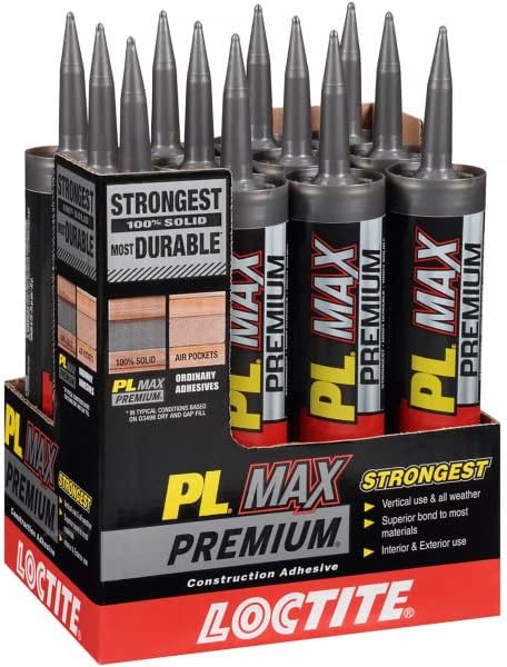 Loctite 2292244 PL Premium Max Construction Adhesive, 9 fl oz Cartridge, Versatile Construction Glue for Wood, Concrete, Stone & More (Pack of 12)