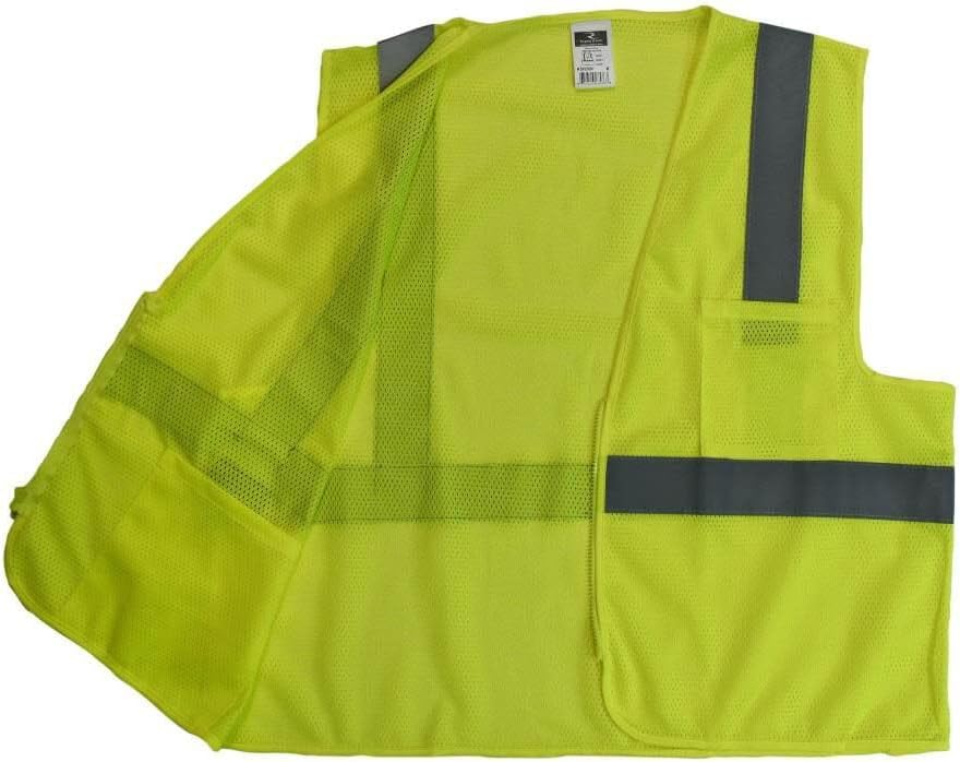 Radians Polyester Mesh Economy Class 2 High Visibility Vest with Zipper Closure Safety, Green, Large