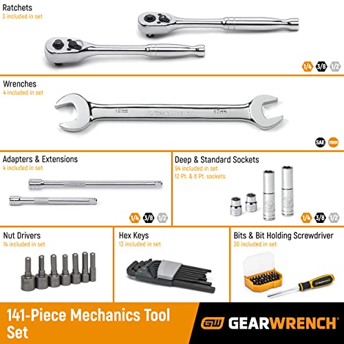 GEARWRENCH 165 Piece 1/4", 3/8" & 1/2" Drive 6 Point Standard & Deep SAE/Metric Mechanics Tool Set