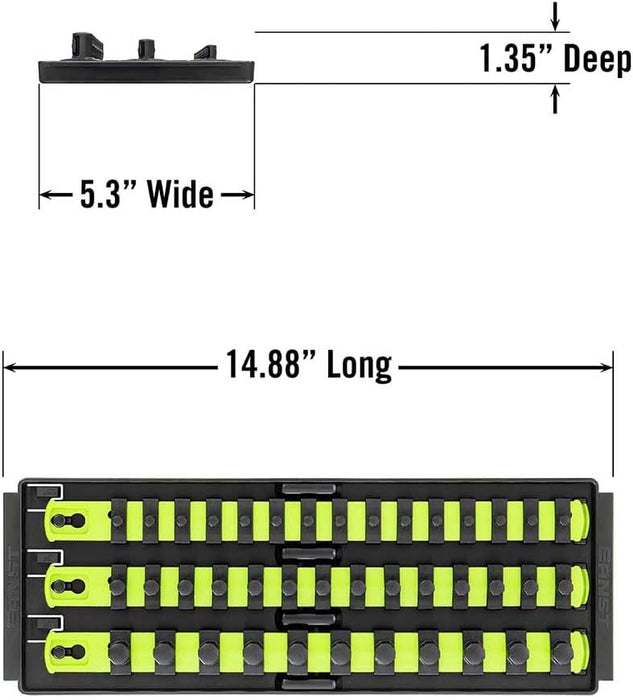 Ernst Manufacturing 8498HV 13-Inch Socket Boss, Premium 3-Rail Multi-Drive Socket Organizer, High Visibility - Made in USA 13-Inch Hi-Viz