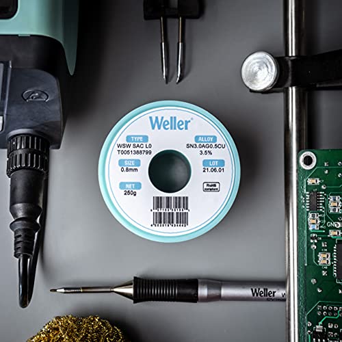 Weller WSW SAC M1 (T0051386499) Lead Free Solder Wire, Dia: 0.5 mm / 0.020 in, Wt: 500 g / 17.637 oz, Alloy Sn96.5Ag3.0Cu0.5, Flux content 3.5%