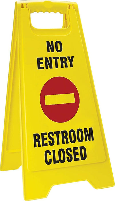Accuform PFW432 Sturdy Plastic 2 X Fold-Ups Floor Sign, "No Entry Restroom Closed" with Graphic, 25" Height x 12" Width (at Base) and 11" Open Footprint