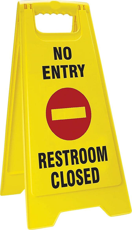 Accuform PFW432 Sturdy Plastic 2 X Fold-Ups Floor Sign, "No Entry Restroom Closed" with Graphic, 25" Height x 12" Width (at Base) and 11" Open Footprint