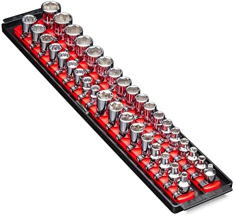 Ernst Manufacturing - 8453 Socket Boss 2-Rail 3/8-Inch-Drive Socket Organizer, 19-Inch, Red - Socket Storage Tray and Organization System for Mechanics and Automotive Service Technicians - Made in USA 19-INCH 3/8" Red