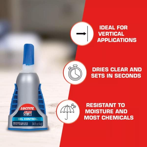 Loctite Super Glue Gel Control, Clear, 0.14 fl oz Bottle, Superglue for Plastic, Wood, Metal, Crafts & Repair, Cyanoacrylate Adhesive Instant Glue, Quick Dry (Pack of 6)