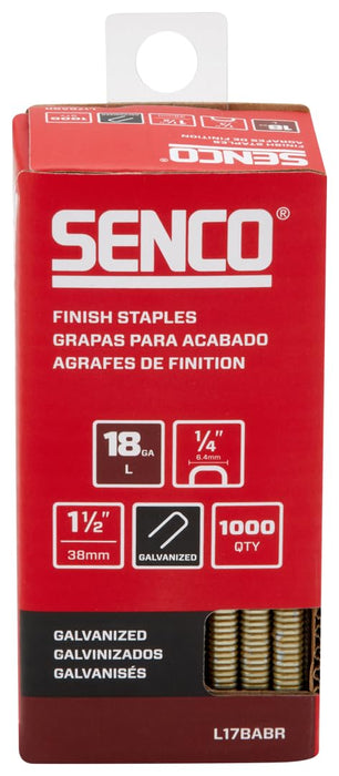 Senco L17BABR 1-1/2" 18 Gauge 1/4" Crown Finish Staples, Galvanized Finish (1000 Count)
