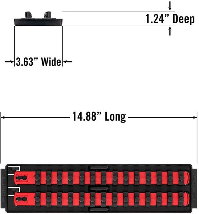 Ernst Mfg. 8493 RD Socket BOSS Tray High-Density System with (2) Red 13" Socket Rail + (28) Twist Lock Clips, 3/8" Drive - Made in USA