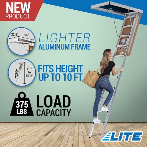 LITE 10-Foot Aluminium Attic Ladder 54" W x 22.5" H, 375-Pound Load Capacity, Type IAA, AP2240MS