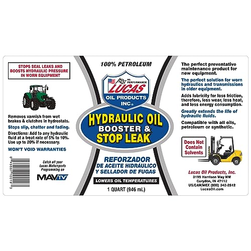 Lucas Oil 10019 Hydraulic Oil Booster and Stop Leak - 1 Quart, White, 32 Ounce