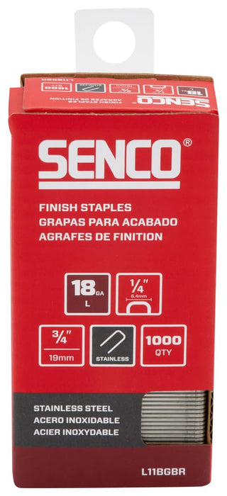 Senco L11BGBR 3/4" 18 Gauge 1/4" Crown Finish Staples, Stainless Steel Finish (1,000 Count)