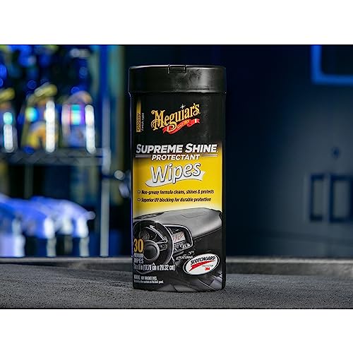 Meguiar's Supreme Shine Protectant Wipes - Convenient Protectant Wipes with UV Blocking for Durable Protection, Premium Car Wipe that Clean and Leave a Non-Greasy Glossy Shine, 30 Count