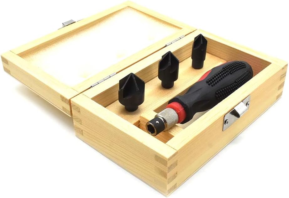 BIG HORN 19555 3-in-1 Countersink Set - 3 Interchangeable Cutters - Save Time & Deburr Metal - 1 Count