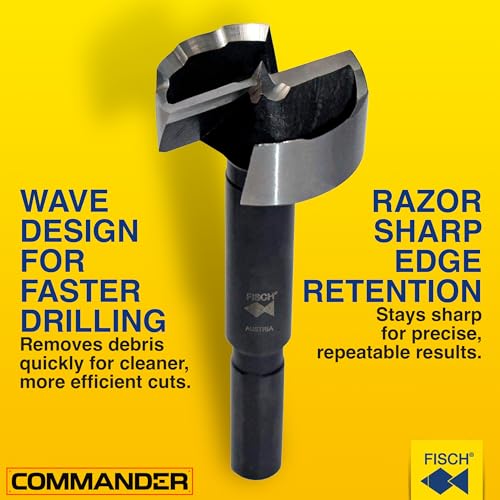 Fisch Black Shark 2-1/8” Forstner Drill Bit, Premium Forged Steel Bit for Woodworking, Precision Wave Design, No-Slip Shank – FSA-365877 – Made in Austria