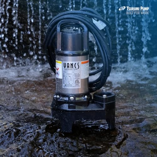 Tsurumi Pump 2PU | Submersible Pond Pump/Waterfall Pump | 1/5 HP, 115V, 2 in Discharge | Ideal Water Feature Pump for Ponds, Fountains, Waterfalls | 50 GPM / 3000 GPH