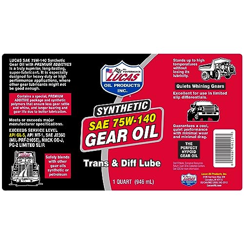 Lucas Oil 10121 SAE 75W-140 Synthetic Gear Oil/Transmission and Differential Lube - 1 Quart