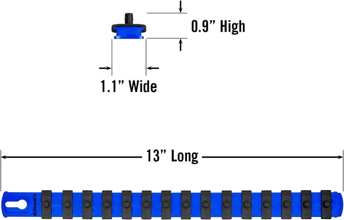 ERNST 13-Inch Socket Rail Organizer with 15 1/4-Inch Twist Lock Clips, Blue (8417-Blue-1/4) 13-Inch 1/4-Inch Twist Clips Blue