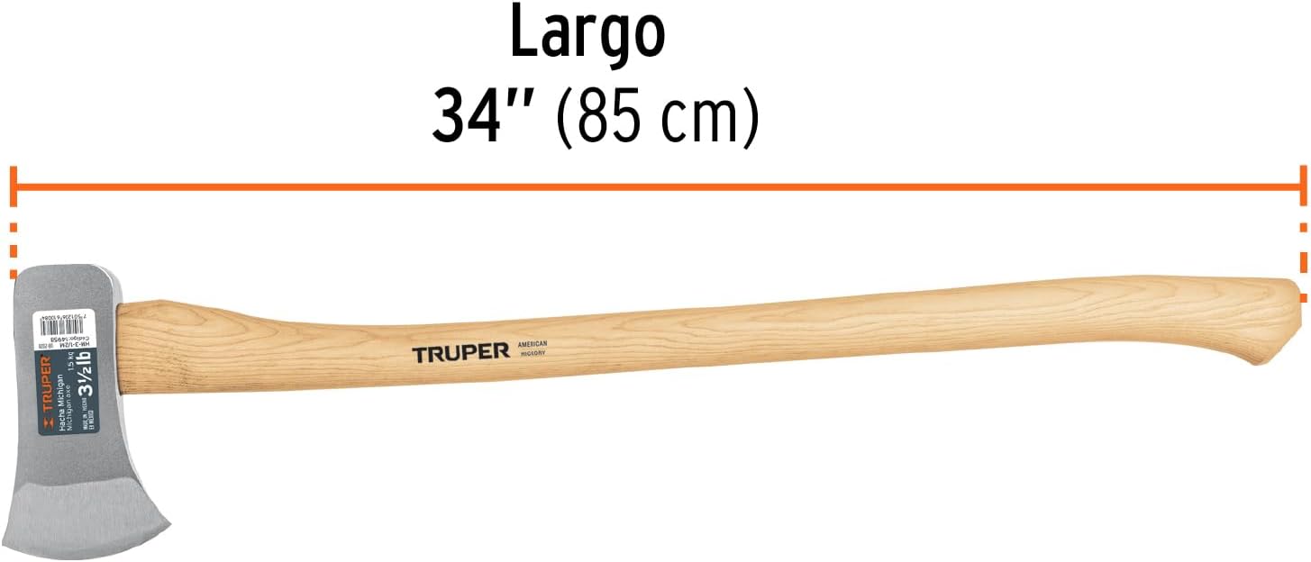 Truper HM-3-1/2M 3 1/2 lb Michigan Axe, 34" Hickory Handle