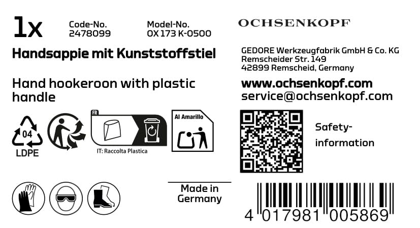 Ochsenkopf OX173K-0500 Hand Hookeroon with Plastic Handle