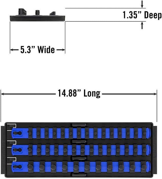 Ernst Manufacturing 8491 Socket Boss Multi-Drive Socket Organizer Tray with 13” Socket Rails, Blue – Drive Socket Storage Tray for Automotive Service Technician’s Toolbox - Made in USA 13-Inch Blue