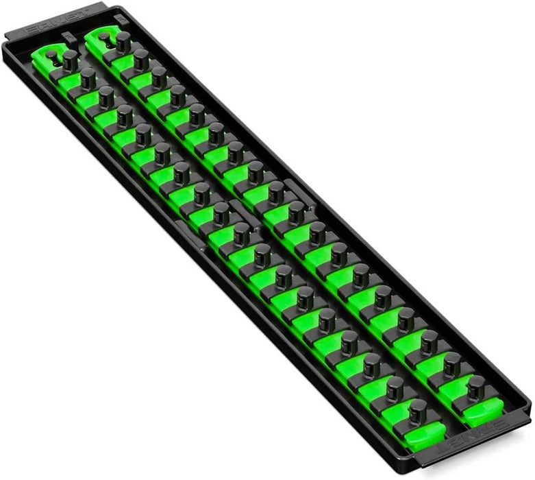 Ernst Manufacturing 8485 Socket Boss, Premium 2-Rail Twist Lock Socket Organizer, 3/8 Inch-Drive, 18-Inch, Green - Made in USA