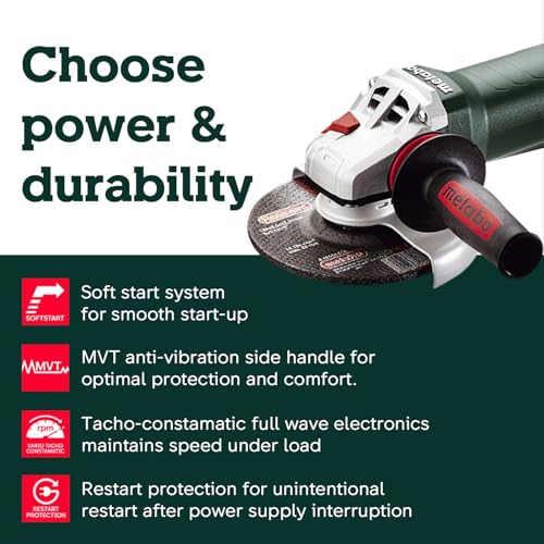 Metabo 6-Inch Angle Grinder, 13.5 Amp, 9,600 RPM, Electronics, Non-locking Paddle Switch, Made in Germany, WEP 15-150 Quick, 600488420, Green