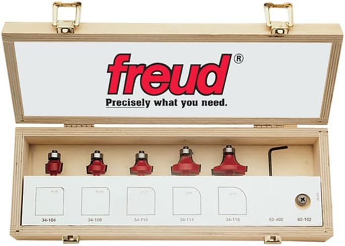 Freud 5 Piece Round Over/Beading Bit Set - Ideal for Rounding & Beading Edges on Furniture - 1/4" Shank & 3/8" Bearing - 89-102