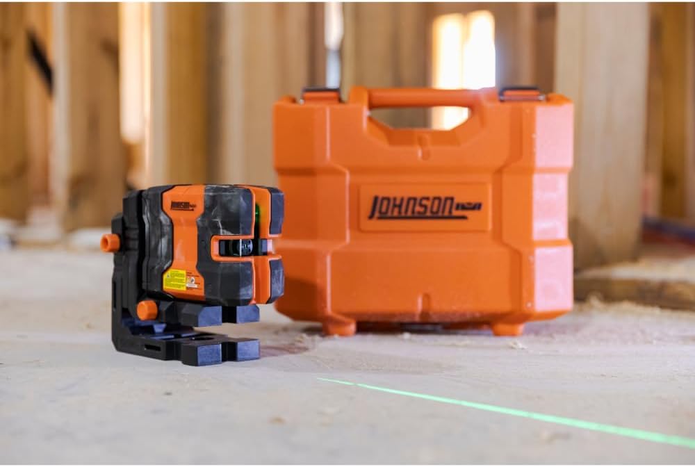 Johnson Level & Tool JLN300-GNCL Laser Level, Self-Leveling Cross-Line Laser with GreenBrite Technology, Magnetic Base, Hard-Shell Carry Case, Lithium Ion Battery