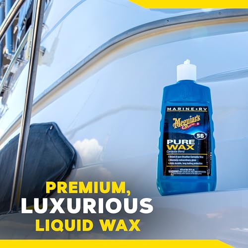 Meguiar's M5616 Marine/RV Pure Wax Carnauba Blend, Long-Lasting Liquid Wax for Protecting Gel Coat, Fiberglass, and Painted Marine/RV Finishes, 16 Oz Bottle