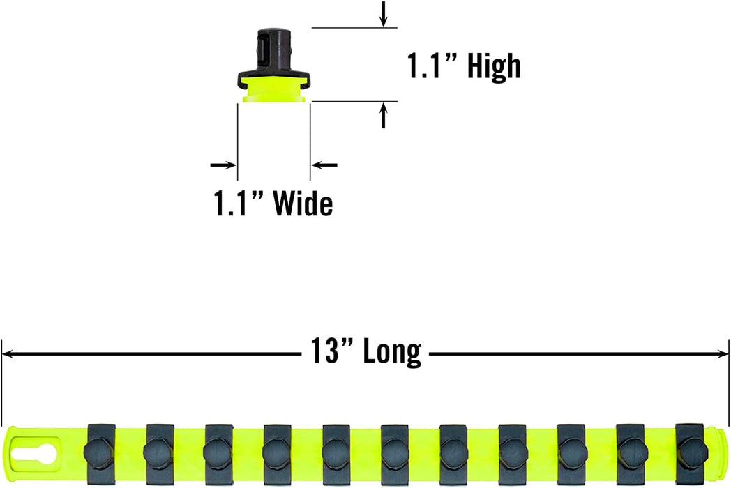 ERNST 13-Inch Socket Rail Organizer with 11 1/2-Inch Twist Lock Clips, High Visibility (8439HV) 13-Inch 1/2-Inch Twist Clips Hi-viz