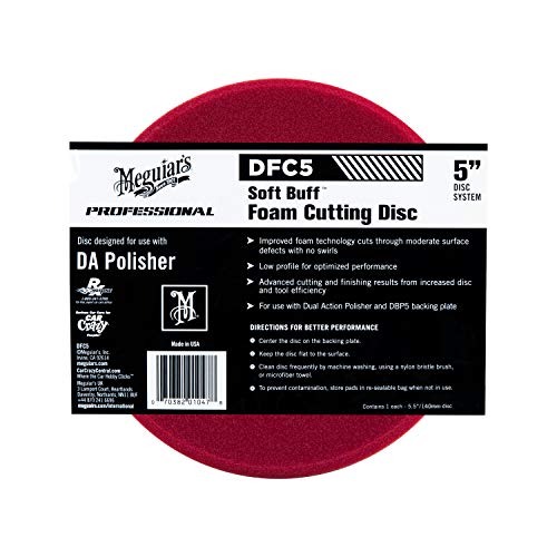 Meguiar's 5" Soft Buff DA Foam Cutting Disc - Hook and Loop Foam Detailing Pad for Removing for Removing Swirls, Scratches, and Oxidation - for use with 5" DA Backing Plate and DA Polisher, 1 Disc