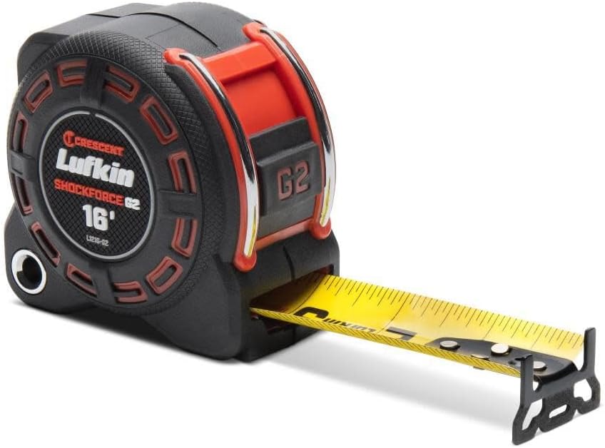 Lufkin 16-inch Shockforce G2 Tape Measure, L1216-02, Cylindrical Lock, Alloy Steel Blade and Case, 3x Blade Life, Diamond-Coated End Hook 16'