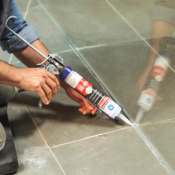 GE Supreme Silicone Caulk for Kitchen & Bathroom, Clear, 10 fl oz Cartridge, 100% Waterproof Silicone Sealant, 7X Stronger Adhesion, Shrink & Crack Proof (Pack of 1)