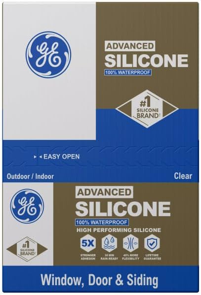 GE Advanced Silicone Caulk for Window & Door, Clear, 10 fl oz Cartridge - 100% Waterproof Silicone Sealant, 5X Stronger Adhesion, Shrink & Crack Proof (Pack of 12)