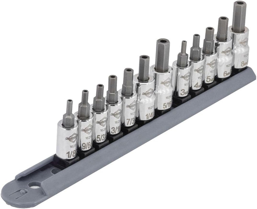 Mayhew Tools 16021 SAE and Metric Tamper Hex Socket Bit Set, Chrome Plated, 12-Piece Polished Chrome 12-Piece SAE/MM Tamperproof Hex