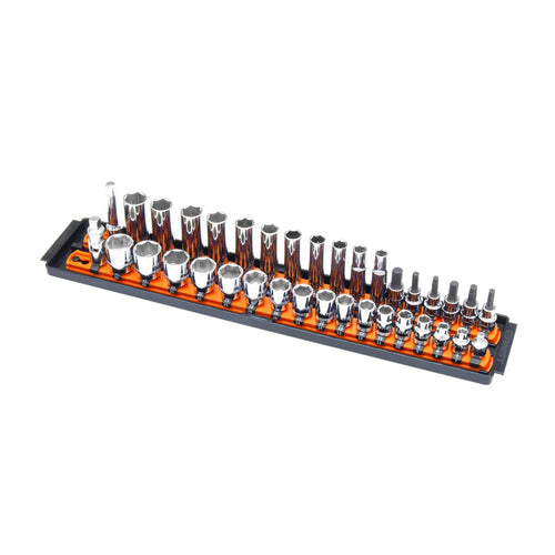 Ernst Manufacturing 8486 Socket Boss, Premium 2-Rail, 3/8 Inch-Drive Socket Organizer, 18-Inch, Orange - Made in USA 19-INCH 3/8" Orange