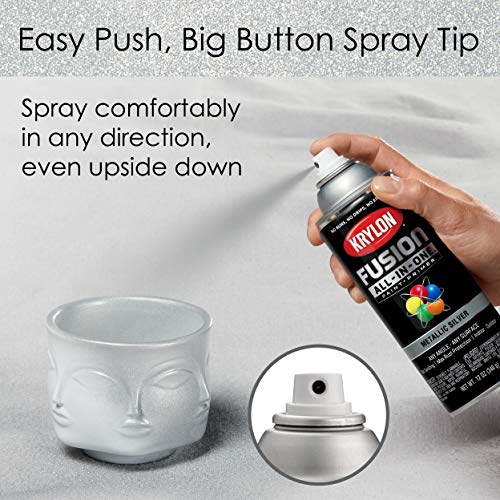 12 oz Krylon K02773007 Silver Fusion All-In-One Paint & Primer Spray Paint, Metallic